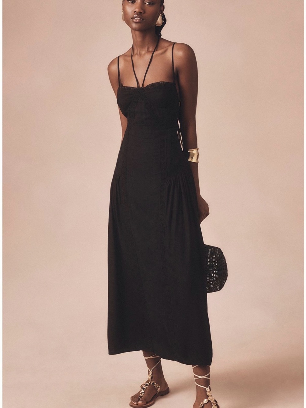 NWT Anthropologie Forever That Girl Black Sleeveless Lace Midi Dress M